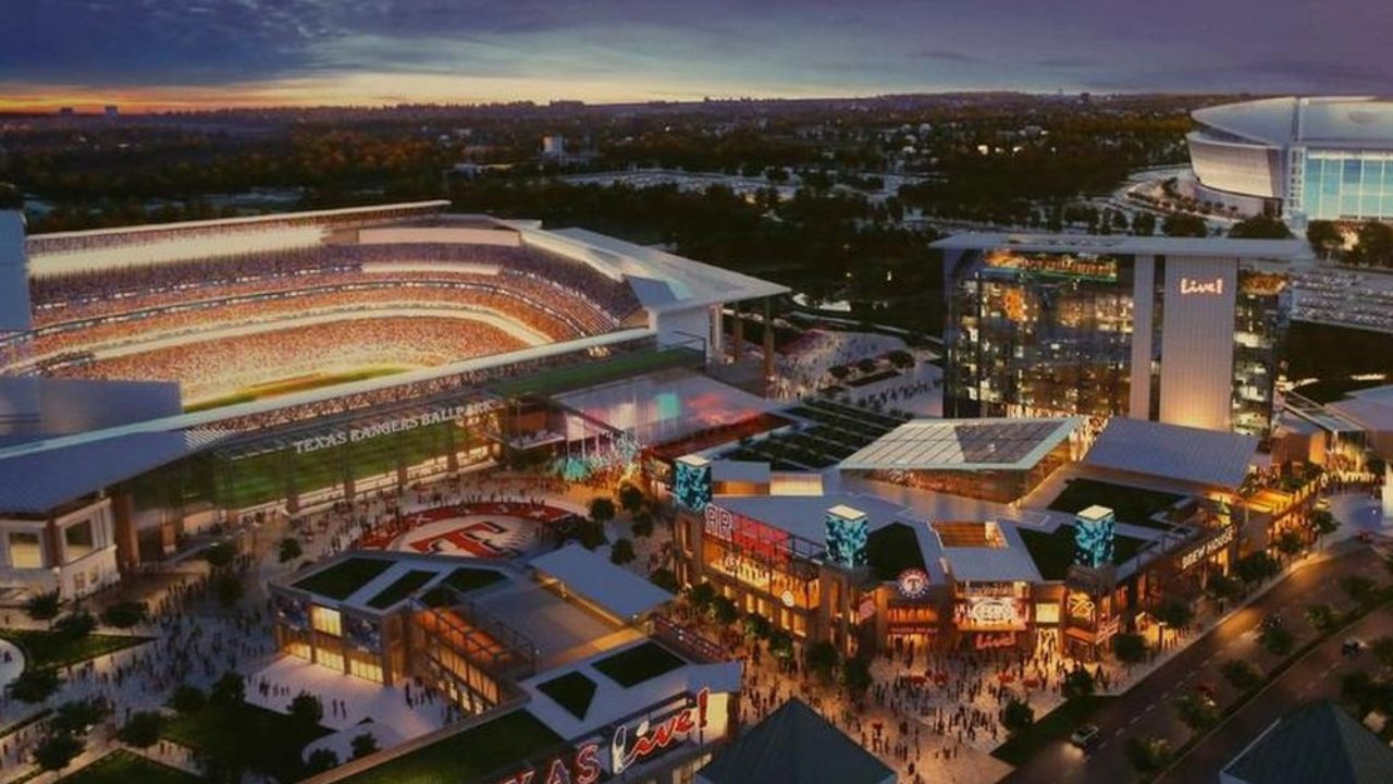 Massive Mega Entertainment Complex Rising Around Texas Rangers' New $1  Billion Stadium: The Quickest Construction Ever?